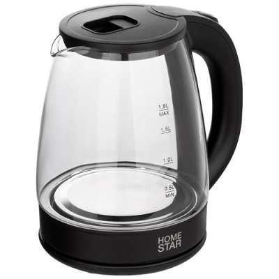 Чайник HomeStar HS-1099 (1,8 л), стекло, пластик, черный