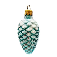 Ёлочное украшение "Шишка в снегу, бирюзовая глянцевая", в подарочной упаковке, h-9 см арт.ФУ-2-90/51