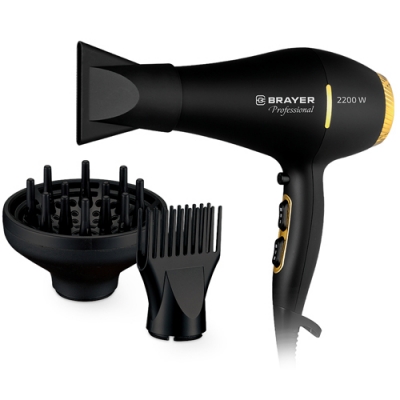 Фен BRAYER 3010BR 2200Вт, АС мотор, 2 cкор, 3 темп, узкий конц., диффуз, гребень, холод. Фен BRAYER 3010BR 2200Вт, АС мотор, 2 cкор, 3 темп, узкий конц., диффуз, гребень, холод.