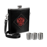 Фляжка, 540 мл "Герб России", 3 стопки, на ремне, 13 х 3.5 х 18.5 см, черная арт.3537802 г.Екатеринб Фляжка, 540 мл "Герб России", 3 стопки, на ремне, 13 х 3.5 х 18.5 см, черная арт.3537802 г.Екатеринб