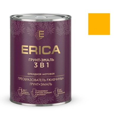 Грунт-эмаль ERICA 3в1 по ржавчине алкидная МАТОВАЯ желтая 0,8 кг