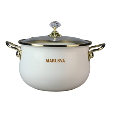 Кастрюля 2,2 л эмалированная со стекл. кр.., ручка золото; цвет: кремовый перламурт (R-77718) "МАРУС