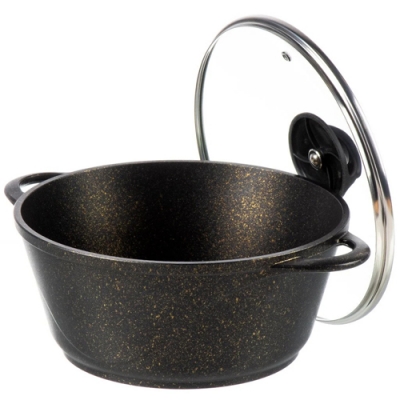 Кастрюля алюминий, антипригарное покрытие, 3 л, с крышкой, крышка стекло, Гурман, Eclipse, ГМк303ЭКИ