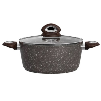 Кастрюля а/п литая 2,4 л с индукционным дном, стекл. крышка, d=20 см цвет: коричневый гранит (R-2772