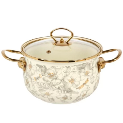 Кастрюля эмал сталь, 2.7 л, крышка стекло, Daniks, Цветущий сад, индукция (513815)