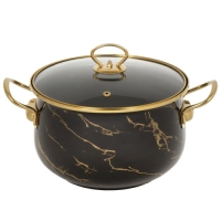 Кастрюля эмалированная сталь, 5.5 л, с крышкой, крышка стекло, Daniks, Черный мрамор, Y4-8970 (48435