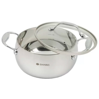 Кастрюля нержавеющая сталь, 3.5 л, крышка стекло, Daniks, Manola, CW-T078-20, индукция (480390)