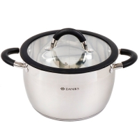 Кастрюля нержавеющая сталь, 5 л, крышка стекло, Daniks, Орландо, GS-01435-22CA, индукция (397624)