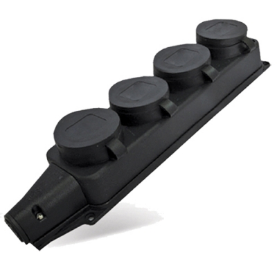 Колодка "UNIVersal" 4-х местная однофазная с заглушками с/з каучук 16А 250В IP44 (еврослот) (EL2215+