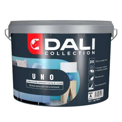 Краска Dali Collection UNO - 9 л. База А - краска для стен и потолков (65158)