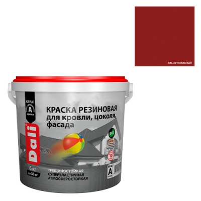 Краска резиновая для кровли, цоколя, фасада DALI красный - 6 кг (65191) Краска резиновая для кровли, цоколя, фасада DALI красный - 6 кг (65191)