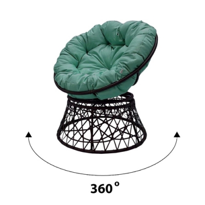 Кресло для отдыха Garden story Папасан Адис вращ 360 ротанг искусст черный подушка зеленая 45123МТ