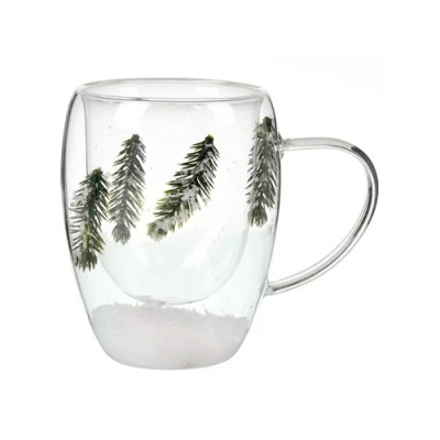 Кружка стекло, 340 мл, Еловая ветвь, двойные стенки, в индивидуальной упаковке, B060750 (484047)