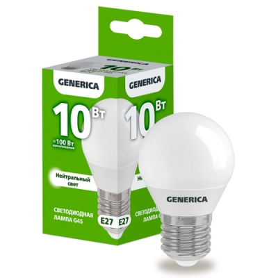 Лампа LED G45 шар 10Вт 230В 4000К E27 GENERICA арт.LL-G45-10-230-40-E27-G
