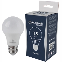 Лампа светодиодная 15W E27 A60 4000K 220V (LED PREMIUM A60-15W-E27-W) Включай РОССИЯ