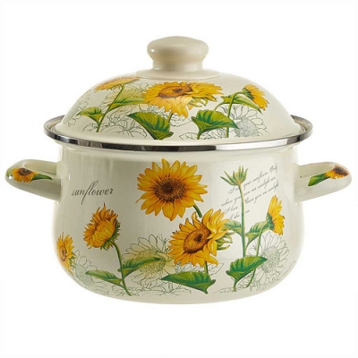MetaLLoni EM-1509 Кастрюля эмалированная с эмалированной крышкой 2,0 л,d=18см,"Подсолнухи"(6)