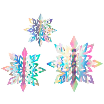Набор голографических подвесок Волшебная страна Снежинка 18шт, 3D-эффект, d=15/20/25см 109921