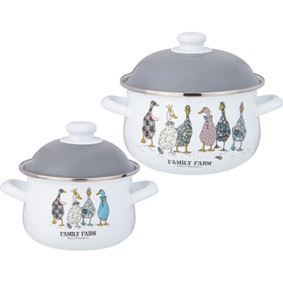 Набор кастрюль agness эмалированных серия "Family farm", 4пр. 1,5л и 2,8л, 16х10см, 20х12см 934-718