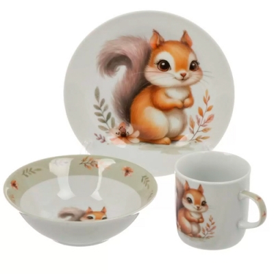 Набор посуды керамика, 3 шт, Белочка, тар17.5 см, сал 15 см/350 мл, кружка 230 мл, Daniks 501735
