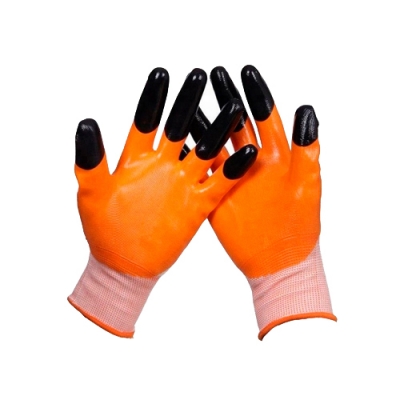 Перчатки нейлоновые с нитриловым обливом 3/4 пальчики оранж/синие,черный г.Пенза