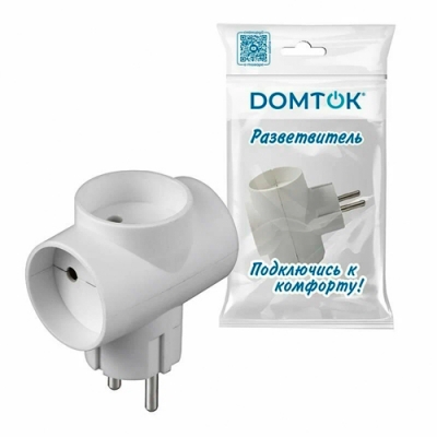 Разветвитель "DОМТОК" 3гн. Т-образный б/з 250В 2200Вт белый (2662)