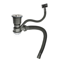 Сифон для кухонной мойки 3*1/2 большая горловина с переливом, с отводом , со съемной корзиной 8733