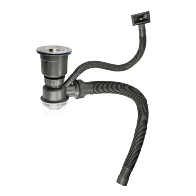 Сифон для кухонной мойки 3*1/2 большая горловина с переливом, с отводом , со съемной корзиной 8733