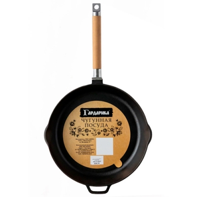 Сковорода чугунная со съемной деревянной ручкой и двумя сливами, 24см, ТМ ГАРДАРИКА, 0224