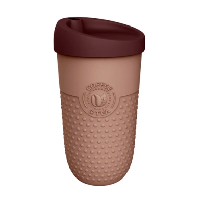 Стакан для напитков с рельефом и крышкой 550мл Phibo коричневый 435294914