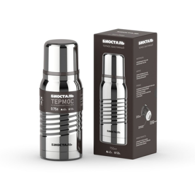 Термос "BIOSTAL-ЭКСТРИМ" у/г BST-750G, 2 чашки, ГЛЯНЦЕВЫЙ БИОСТАЛЬ