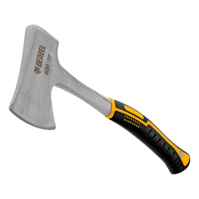 Топор цельнометаллический, 600 г,двухкомпонентная обрезиненная рукоятка,изогнутый хват/Denzel 21513