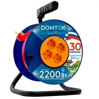 Удлинитель силовой на катушке "DOMTOK" 4 гнезда, ПВС 3*1, 2,2кВт, з/к 30м (2442)