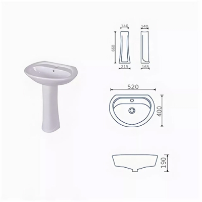 Умывальник "Луна" белый с отверстием с переливом стандарт