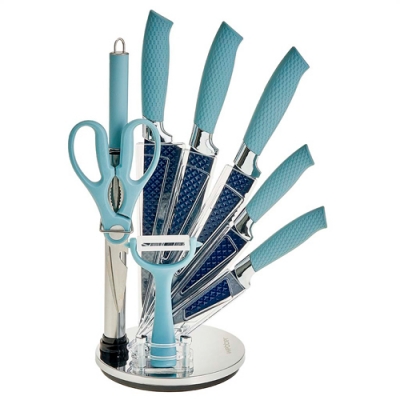 WEBBER BE-2291 Набор ножей на акриловой подставке 9 пр. (нерж.сталь+антибактер.покрытие)(9)