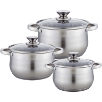 BE-615/6 Набор посуды из нерж.стали 6 пр. 2,9л, 5,1л, 6,6л со стеклянными крышками (4)