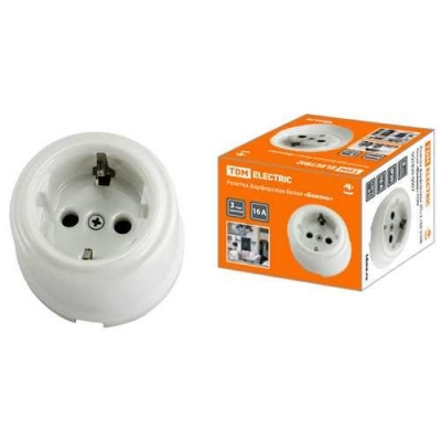 Розетка фарфоровая 2П+З 16А 250В белая «Болонь» TDM (SQ1820-0007)