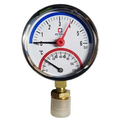 Термо-манометр радиального подключения 1/4", измерение до 6 бар; до +120 С CTM14R06