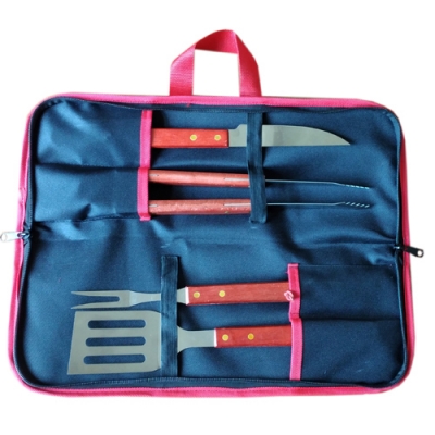 Набор барбекю 4 предмета (вилка, нож, щипцы, лопатка) в футляре 2К-615 арт.2К-615