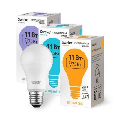 Светодиодная лампа Sweko 42 серия 42LED-A60-11W-230-6500K-E27 (38559)