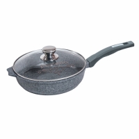Сковорода 22см АП Гранит с несъемной ручкой и стекл. крышкой арт. с22901