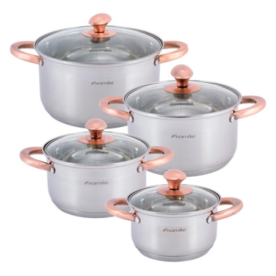 Набор кастрюль 8 предметов (1,5л, 2л, 3л, 5л; полые ручки) из нержавеющей стали (4937)