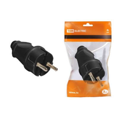 Вилка прямая с/з черная 16А 250В TDM (SQ1806-0004)