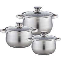 BE-614/6 Набор посуды из нерж.стали 6 пр. 2,1л, 2,9л, 3,9л со стеклянными крышками (4)