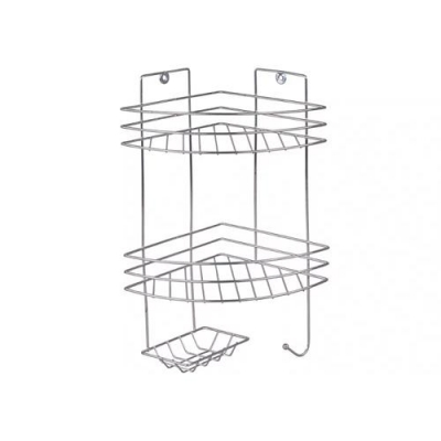 Полка для ванной угловая 2-х ярусная с мыльницей и вешалкой, хром зеркал, арт. ПУМ-2