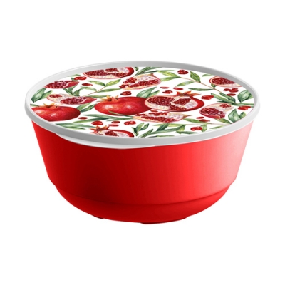 Миска "Bergamo" 2л с крышкой с декором (красный) 1657