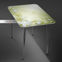 Стол МДФ с фотопечатью 092 (цветы на оливковом фоне) р-р1000х700 (металлические опоры)