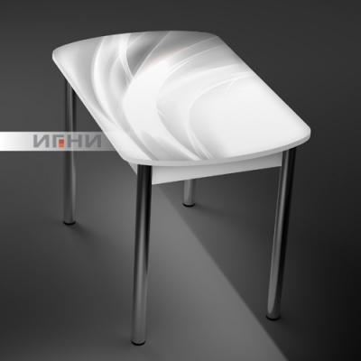 Стол с фотопечатью 043 р-р1100*700 форма 3 (стекло сырое),(царговый пояс (ЛДСП 16, белый) + опор