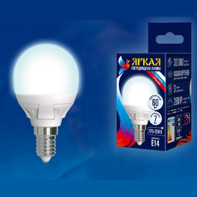 Лампа светодиодная LED-G45-7W/NW/E27/FR PLP01WH (Цвет: белый, шар)