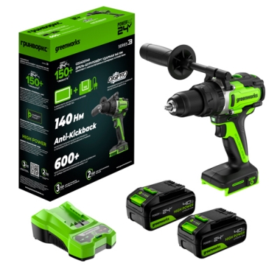 24V Дрель-шуруповерт ударная акк.GD24DD140,б/щет,70/140Нм,Anti-kickback,2x4Ач,ЗУ,кор (3707607CUD)
