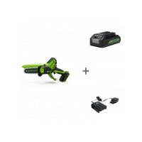 24V Цепная мини пила аккумуляторная Greenworks 10см, c 1хАКБ 2Ач и ЗУ